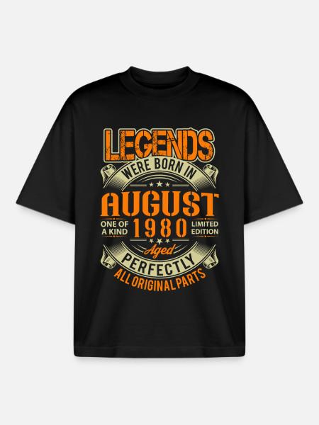 1980 August Birthday Legend - Boxy Heavyweight Unisex Organic T-Shirt by Stanley/Stella - black