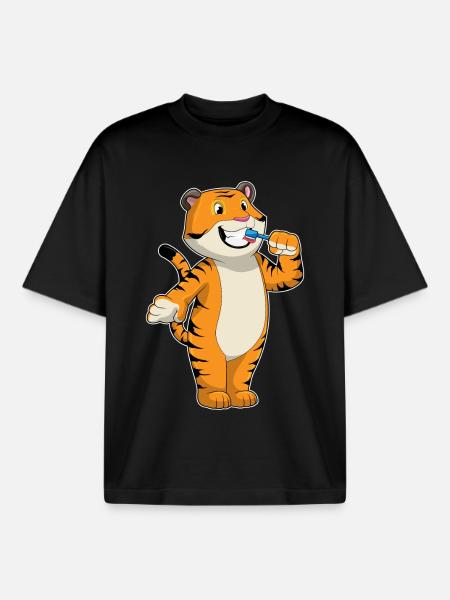 Tiger Toothbrush - Boxy Heavyweight Unisex Organic T-Shirt by Stanley/Stella - black