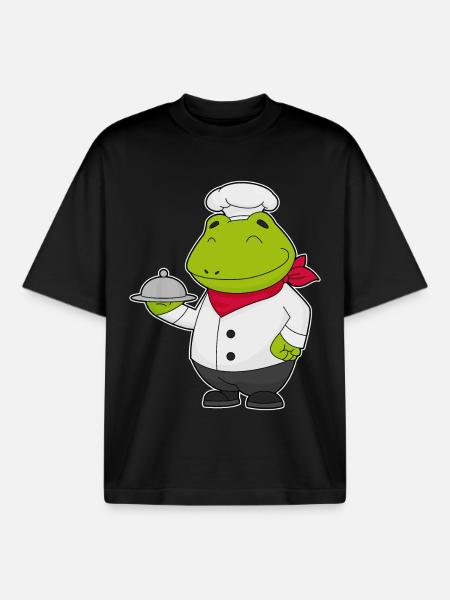 Frog Cook Serving Bell Cooking - Boxy Heavyweight Unisex Organic T-Shirt by Stanley/Stella - black