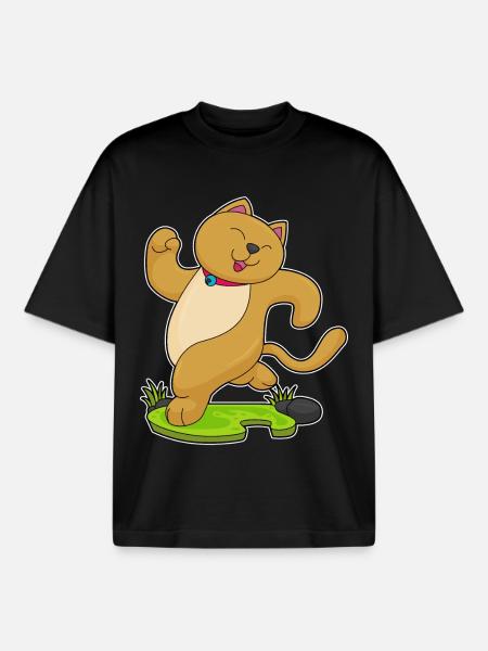 Cat Jogger Jogging Sport - Boxy Heavyweight Unisex Organic T-Shirt by Stanley/Stella - black