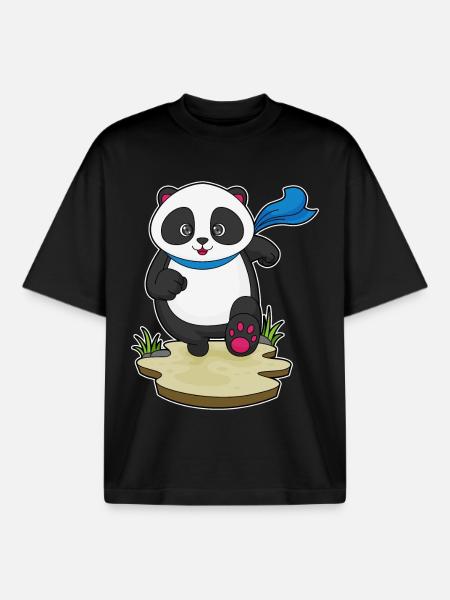Panda Jogger Jogging Sport - Boxy Heavyweight Unisex Organic T-Shirt by Stanley/Stella - black