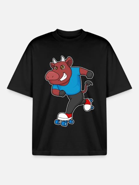 Bull Roller Skating Roller Skates - Boxy Heavyweight Unisex Organic T-Shirt by Stanley/Stella - black