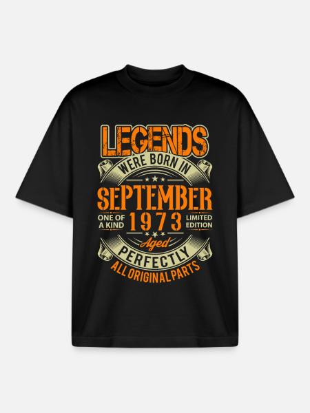 1973 September Birthday Legend - Boxy Heavyweight Unisex Organic T-Shirt by Stanley/Stella - black