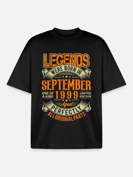 1999 September Birthday Legend - Boxy Heavyweight Unisex Organic T-Shirt by Stanley/Stella - black