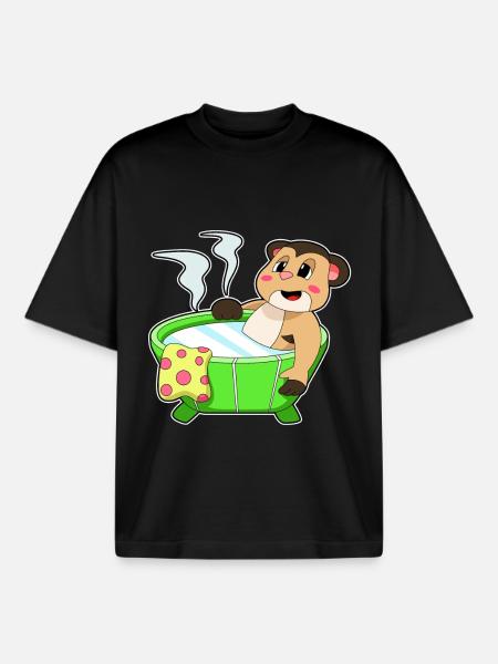 Meerkat Bathing Bathtub - Boxy Heavyweight Unisex Organic T-Shirt by Stanley/Stella - black