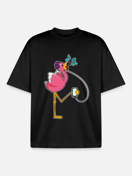 Flamingo Kopfhörer Musik - Boxy Heavyweight Unisex Organic T-Shirt von Stanley/Stella - Schwarz