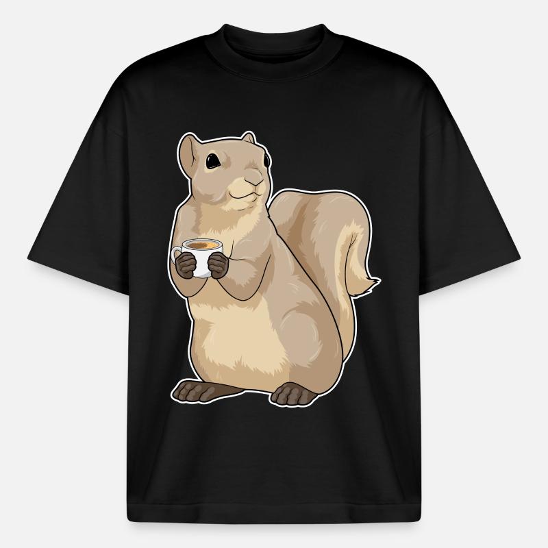 Eichhörnchen Kaffee Tasse - Boxy Heavyweight Unisex Organic T-Shirt von Stanley/Stella - Schwarz
