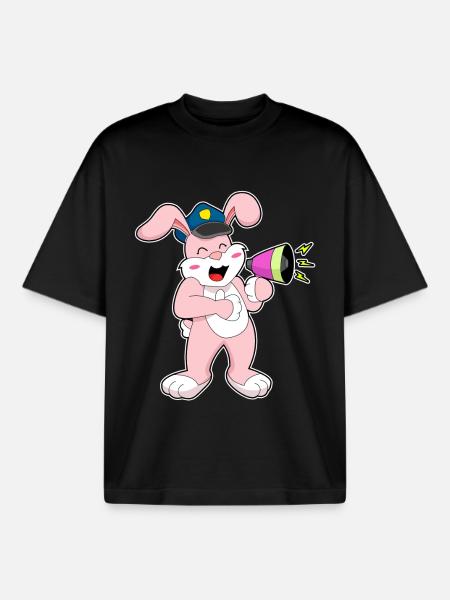 Bunny Policeman Microphone Police - Boxy Heavyweight Unisex Organic T-Shirt by Stanley/Stella - black