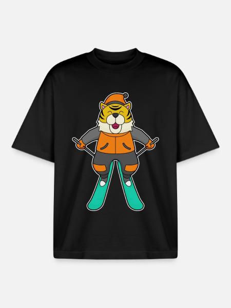 Tiger Skier Skier Skier - Boxy Heavyweight Unisex Organic T-Shirt by Stanley/Stella - black