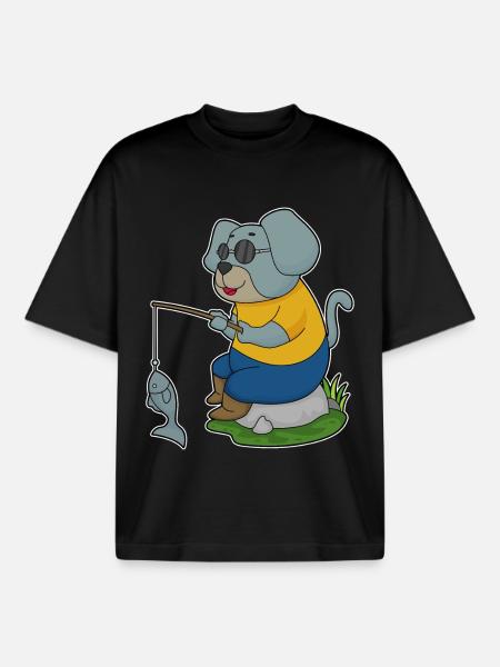 Dog Angler Fish Fishing - Boxy Heavyweight Unisex Organic T-Shirt by Stanley/Stella - black