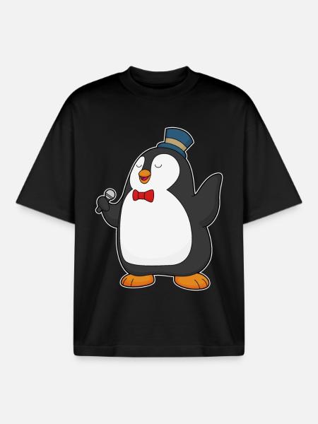 Penguin Singer Microphone Singing - Boxy Heavyweight Unisex Organic T-Shirt by Stanley/Stella - black