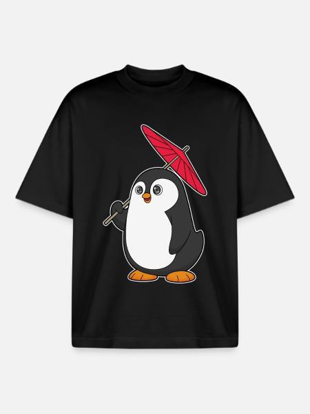 Penguin Umbrella - Boxy Heavyweight Unisex Organic T-Shirt by Stanley/Stella - black