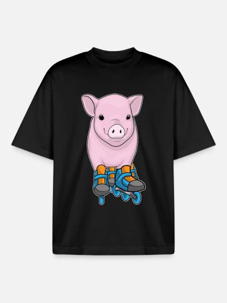 Pig Inline skating Inline skates - Boxy Heavyweight Unisex Organic T-Shirt by Stanley/Stella - black
