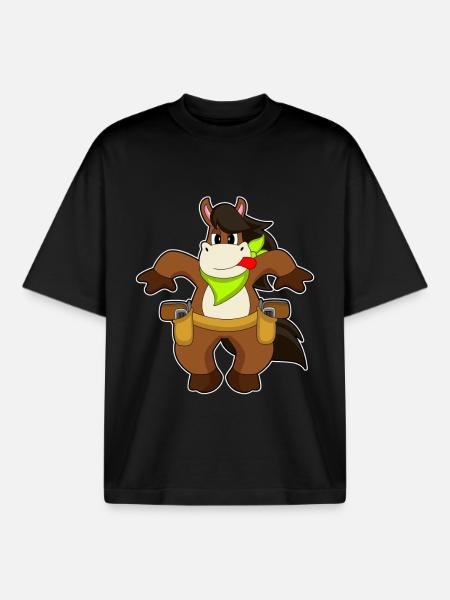 Cheval Cowboy Pistolet - T-shirt unisexe boxy épais biologique Stanley/Stella - noir