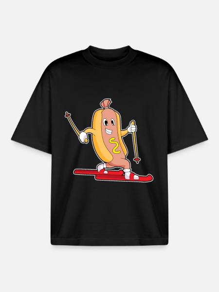 Hotdog Skier Ski - T-shirt unisexe boxy épais biologique Stanley/Stella - noir
