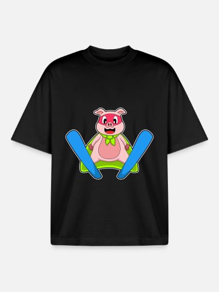 Pig Ski Jumper Ski - Boxy Heavyweight Unisex Organic T-Shirt by Stanley/Stella - black