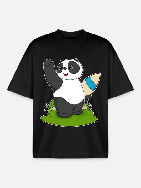 Panda Surfing Surfboard Summer - Boxy Heavyweight Unisex Organic T-Shirt by Stanley/Stella - black