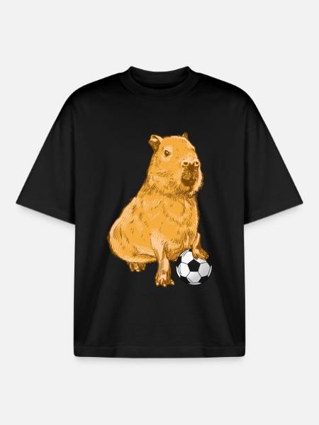 Capybara Football - Boxy Heavyweight Unisex Organic T-Shirt by Stanley/Stella - black