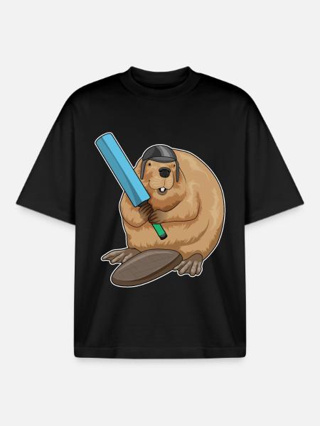 Biber Cricket Cricketschläger - Boxy Heavyweight Unisex Organic T-Shirt von Stanley/Stella - Schwarz