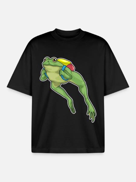 Frog Hiker Backpack Hiking - Boxy Heavyweight Unisex Organic T-Shirt by Stanley/Stella - black