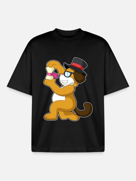 Dog Groom Top Hat Wedding - Boxy Heavyweight Unisex Organic T-Shirt by Stanley/Stella - black