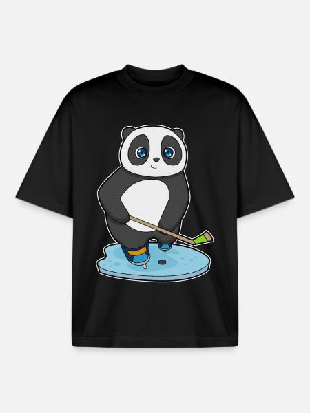 Panda Eishockey Eishockeyschläger - Boxy Heavyweight Unisex Organic T-Shirt von Stanley/Stella - Schwarz