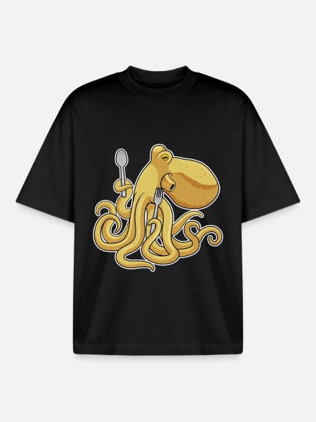 Octopus Cutlery Cooking Kitchen - Boxy Heavyweight Unisex Organic T-Shirt by Stanley/Stella - black