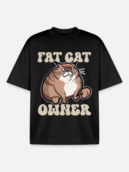 Propriétaire de gros chat - T-shirt unisexe boxy épais biologique Stanley/Stella - noir