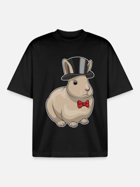 Rabbit Groom Top Cylinder Wedding - Boxy Heavyweight Unisex Organic T-Shirt by Stanley/Stella - black