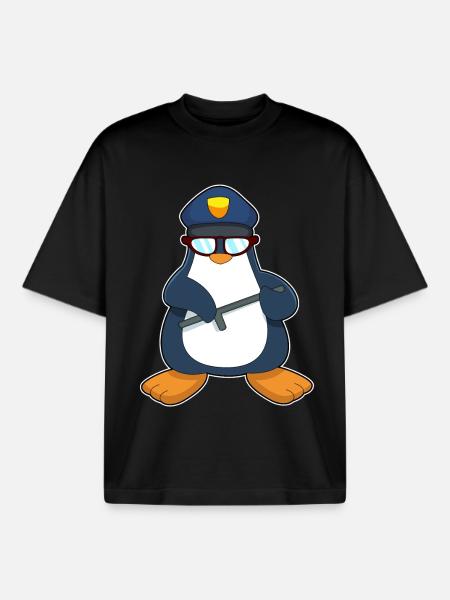 Penguin Policeman Baton Police - Boxy Heavyweight Unisex Organic T-Shirt by Stanley/Stella - black