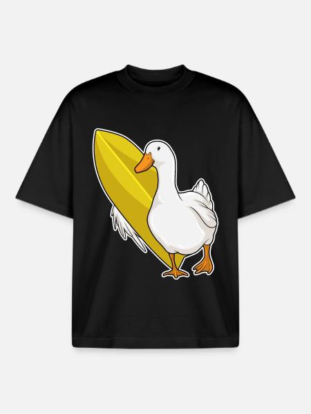 Duck Surfing Surfboard Summer - Boxy Heavyweight Unisex Organic T-Shirt by Stanley/Stella - black