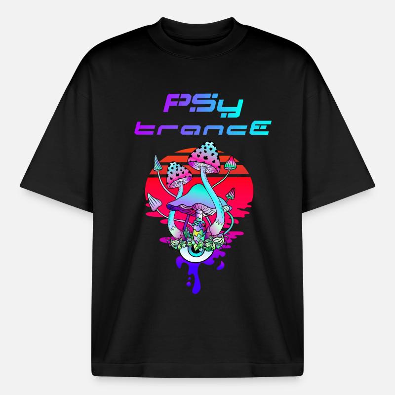 Psytrance Psychedelic Pilz Sunset - Boxy Heavyweight Unisex Organic T-Shirt von Stanley/Stella - Schwarz