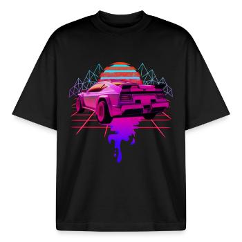 Retro Wave Racing Supercar - Boxy Heavyweight Unisex Organic T-Shirt by Stanley/Stella - black - Front - AI Model Male 185 light (185cm) & AI Model Female 172 dark (172cm)