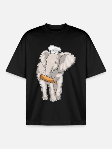 Elephant Baker Rolling Pin Baking - Boxy Heavyweight Unisex Organic T-Shirt by Stanley/Stella - black
