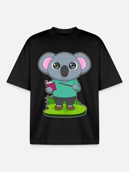 Koala Teacher Pointing Stick School - Boxy Heavyweight Unisex Organic T-Shirt by Stanley/Stella - black
