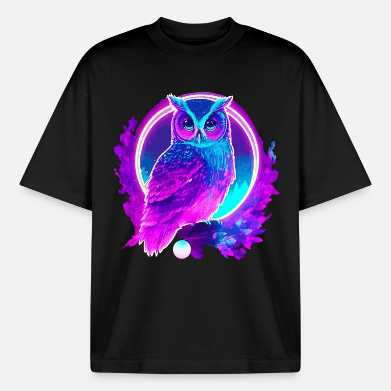 Eule Neon Moon Synthwave - Boxy Heavyweight Unisex Organic T-Shirt von Stanley/Stella - Schwarz