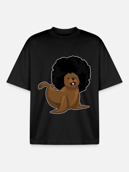 Coiffure afro Seal - T-shirt unisexe boxy épais biologique Stanley/Stella - noir