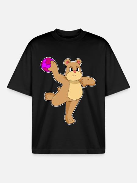 Bear Handball Player Handball - Boxy Heavyweight Unisex Organic T-Shirt by Stanley/Stella - black