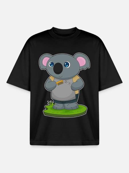 Koala Coiffeur Ciseaux Peigne - T-shirt unisexe boxy épais biologique Stanley/Stella - noir