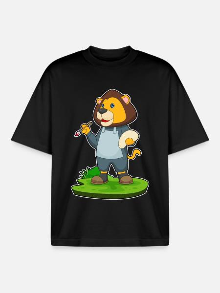Lion Peintre Pinceau Peinture - T-shirt unisexe boxy épais biologique Stanley/Stella - noir