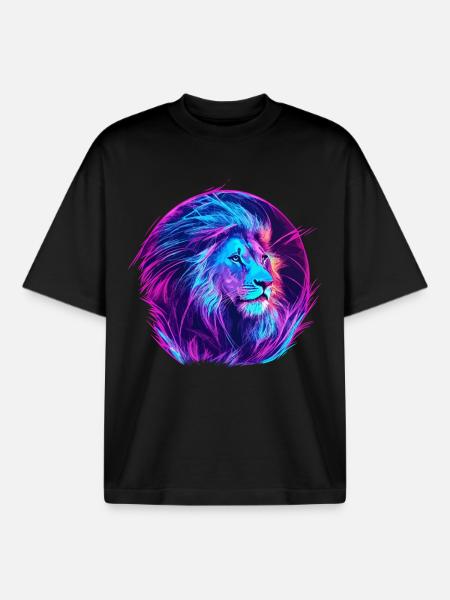 Lion Vaporwave EDM - Boxy Heavyweight Unisex Organic T-Shirt by Stanley/Stella - black