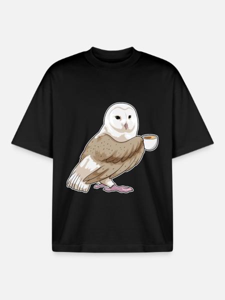 Owl cup of coffee - Boxy Heavyweight Unisex Organic T-Shirt by Stanley/Stella - black