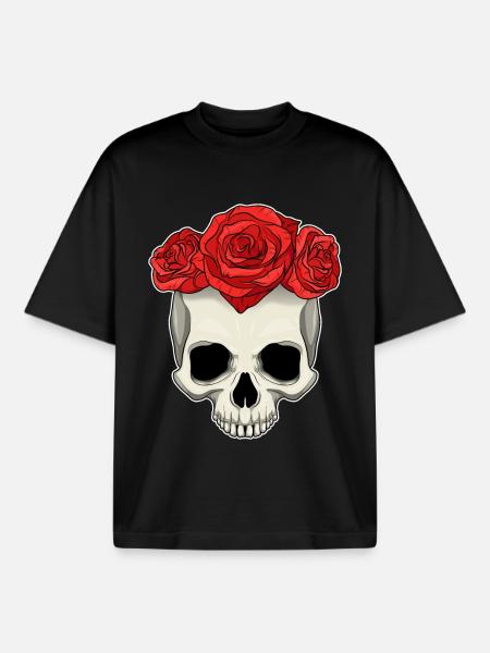 Skull Roses - Boxy Heavyweight Unisex Organic T-Shirt by Stanley/Stella - black