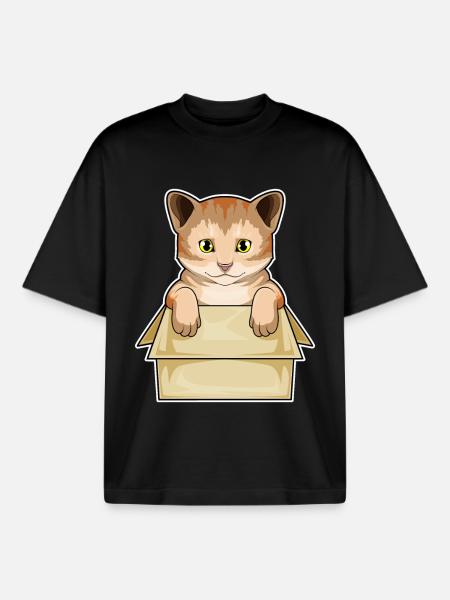 Cat Cardboard - Boxy Heavyweight Unisex Organic T-Shirt by Stanley/Stella - black