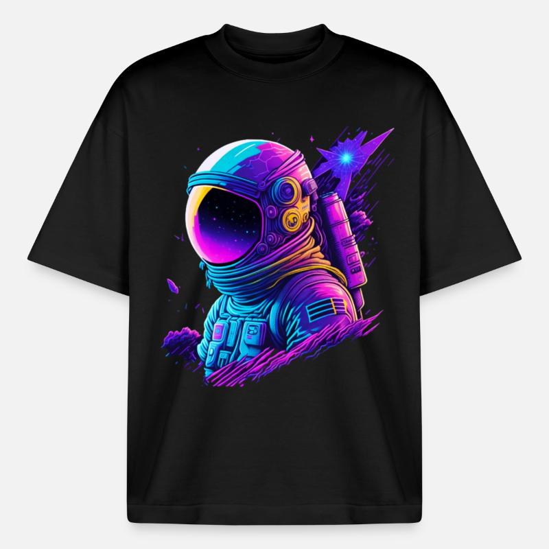 Synthwave Astronaute Space Explorer - T-shirt unisexe boxy épais biologique Stanley/Stella - noir