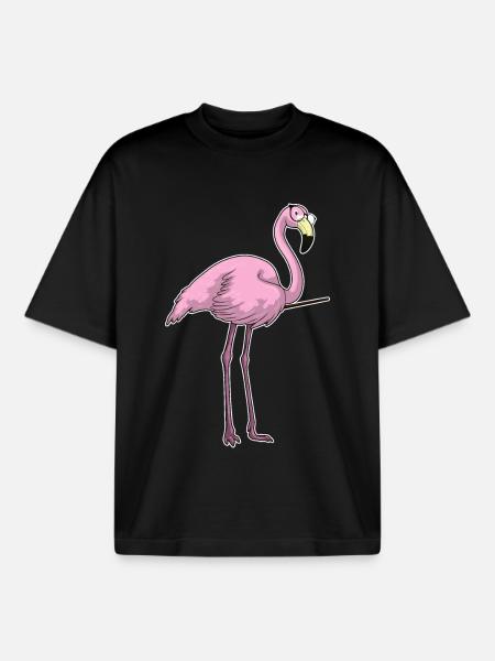 Flamingo Teacher Pointing Stick School - Boxy Heavyweight Unisex Organic T-Shirt by Stanley/Stella - black