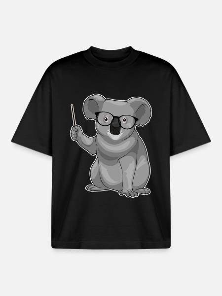 Koala Teacher Pointing Stick School - Boxy Heavyweight Unisex Organic T-Shirt by Stanley/Stella - black