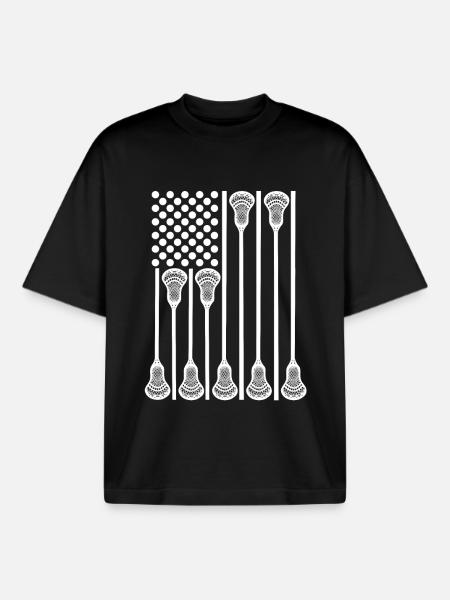 Patriotic U.S. Lacrosse Player - Boxy Heavyweight Unisex Organic T-Shirt by Stanley/Stella - black