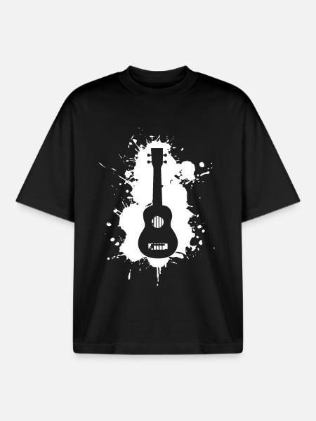 Funny ukulele music - Boxy Heavyweight Unisex Organic T-Shirt by Stanley/Stella - black