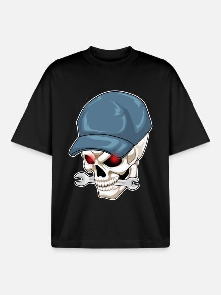 Skull Mechanic Wrench Workshop - Boxy Heavyweight Unisex Organic T-Shirt by Stanley/Stella - black